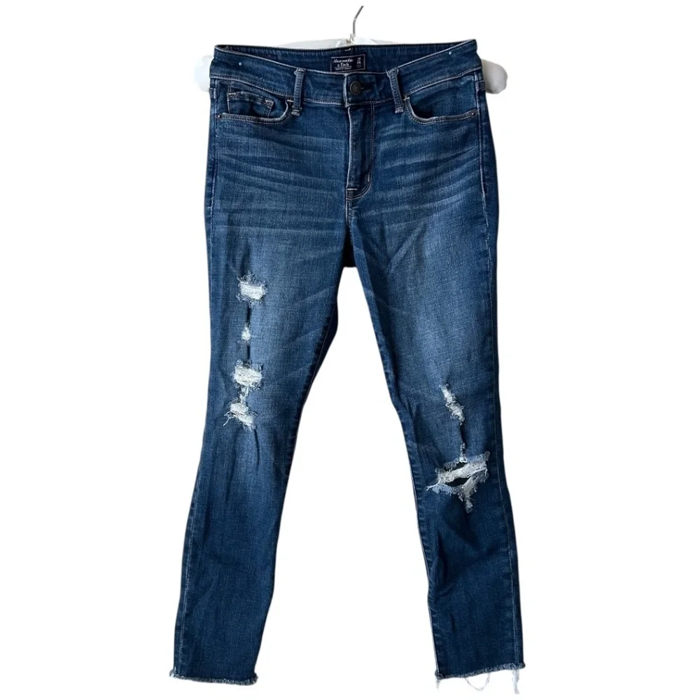Abercrombie & Fitch Harper Ankle Jean Medium Indigo Distressed Size 24 Short OOs